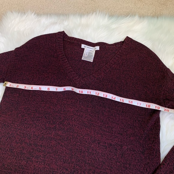 BCBG Sweater Zipper Slit Pullover V-Neck Top XS/S Heathered Maroon Purple - Picture 7 of 9